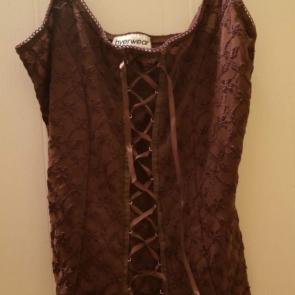 Brown lace up camisole, medium